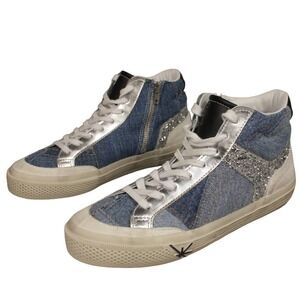 Ross & Snow Sneakers Women US‎ 9 EU 39 Denim Glitter Distressed Lace Up Zip